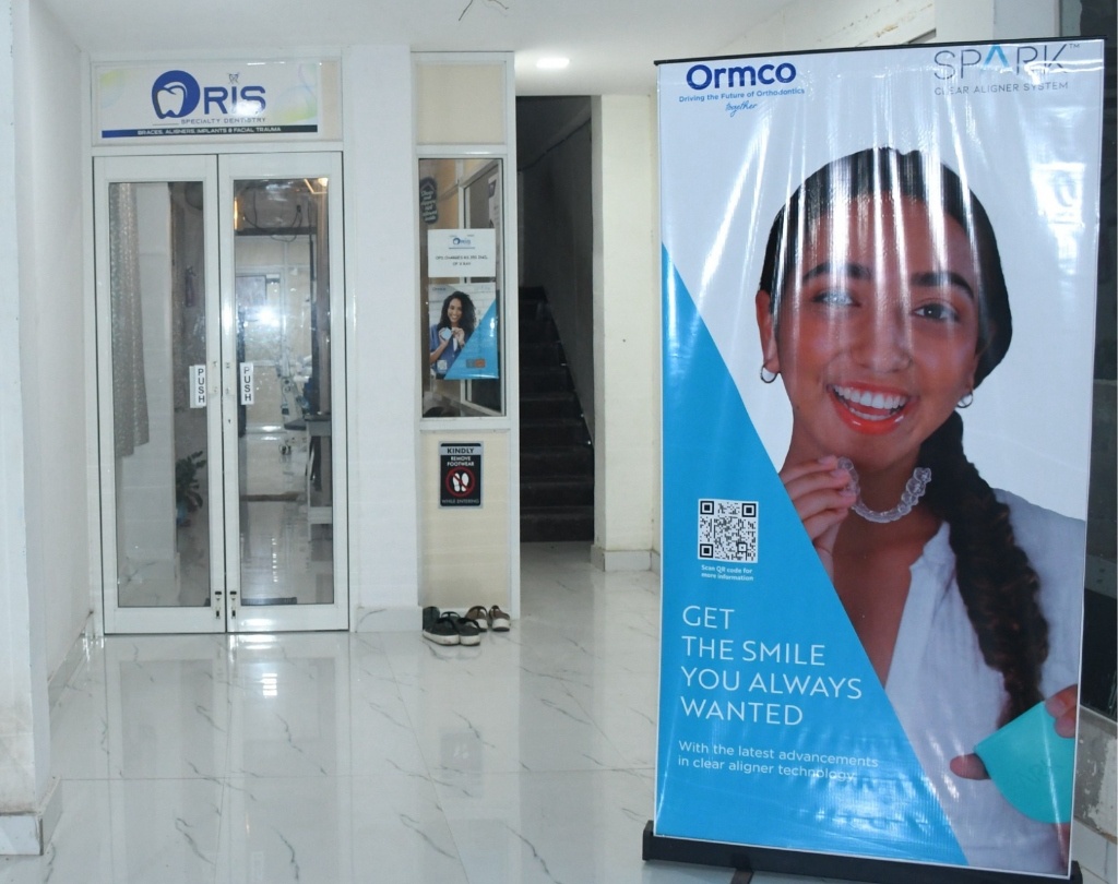 Reception entrance and dental clear aligner lounge corridor at ORIS Speciality Dentistry